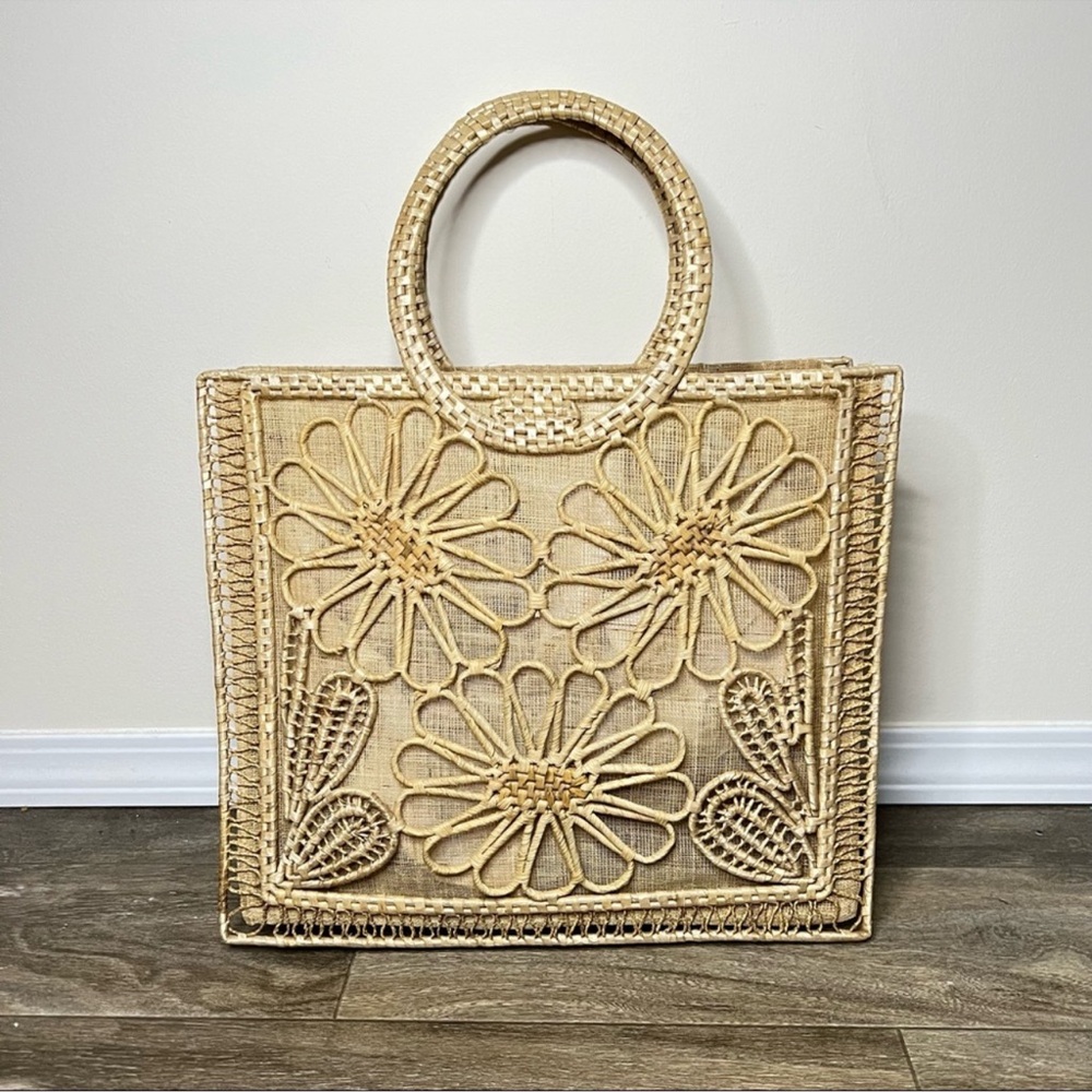 Vintage Natural Woven Floral Bag